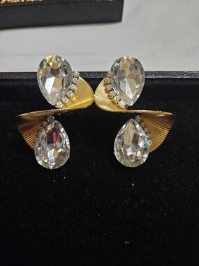 Gold-Tone Teardrop Crystal Earrings - Clear Crystal Accent